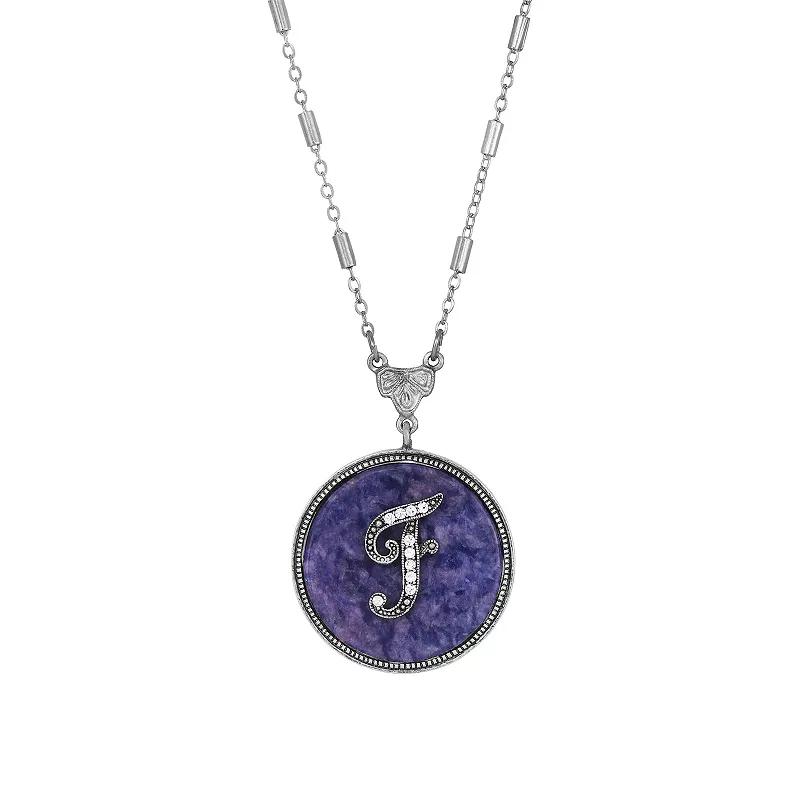 1928 Silver Tone Round Initial Pendant Necklace, Women's, J Product Image