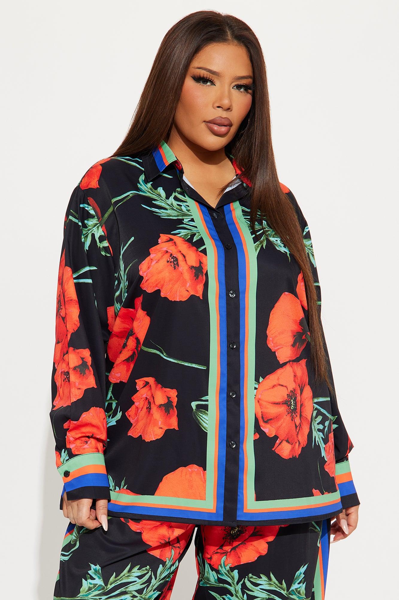 Show Out Floral Satin Pant Set - Black/combo Product Image