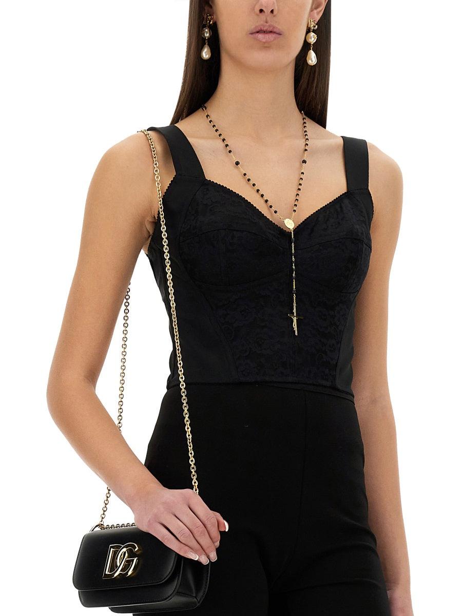DOLCE & GABBANA Jacquard And Lace Sheath Corsetry Bustier In Black Product Image