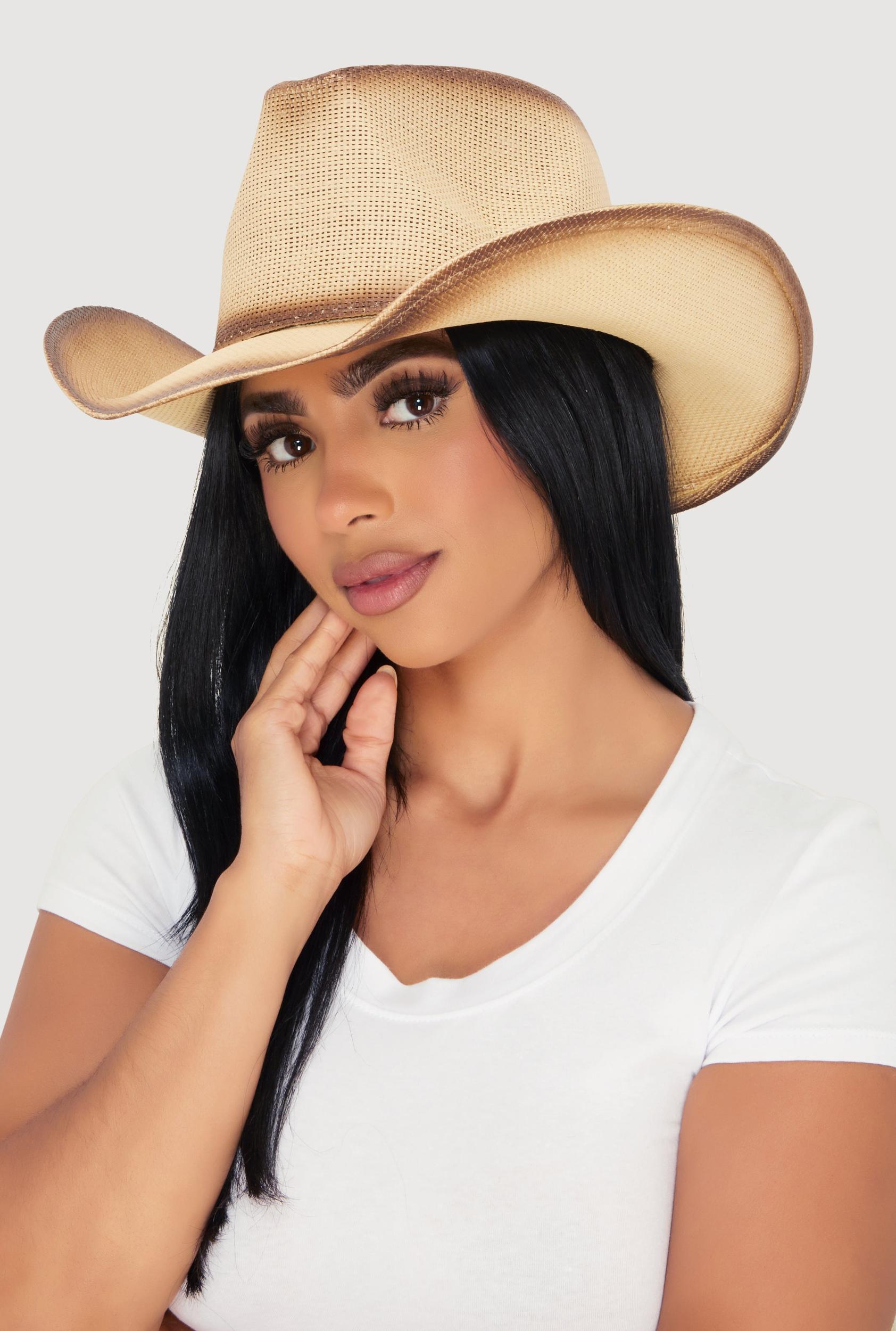 Contrast Trim Woven Cowboy Hat Female Product Image