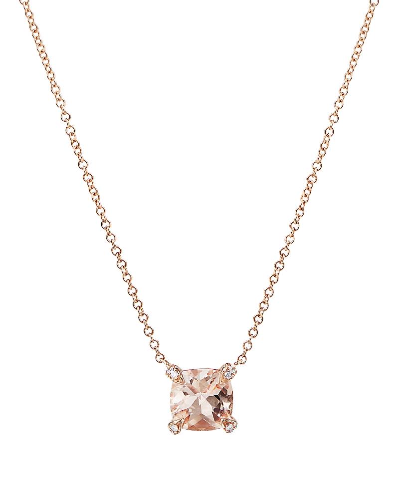 Womens Petite Chatelaine Pendant Necklace in 18K Rose Gold with Morganite and Diamonds, 7mm Product Image