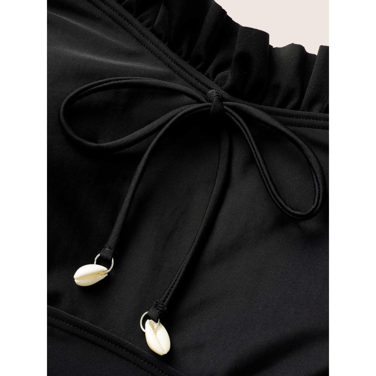 Plus Size Floral Mesh Patchwork Ruffles Tie Knot Swim Dress Women's Swimwear Black Beach Bodycon Heart neckline High stretch Curve Swim Dresses BloomChic 26/4X Product Image