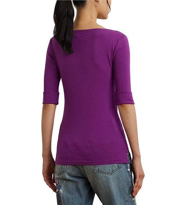 Lauren Ralph Lauren Stretch Cotton Boatneck Elbow-Length Sleeve T-Shirt Product Image