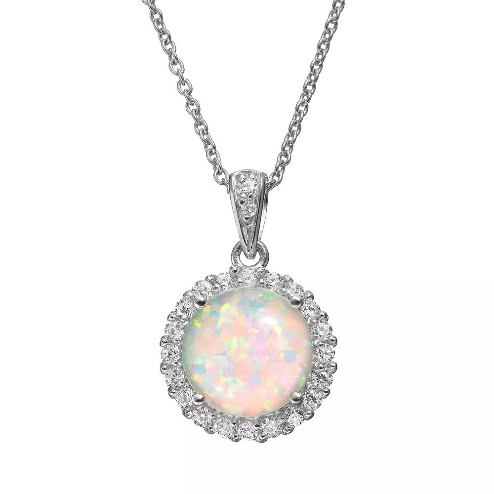 Sophie Miller Lab-Created Opal & Cubic Zirconia Sterling Silver Halo Pendant Necklace, Women's,  Product Image