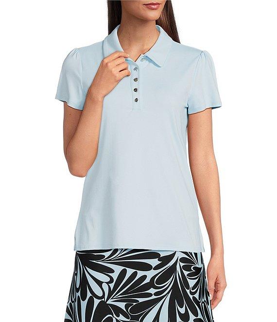 Jude Connally Angelica Brushed Jude Cloth Point Collar Button Neck Short Sleeve Top Product Image