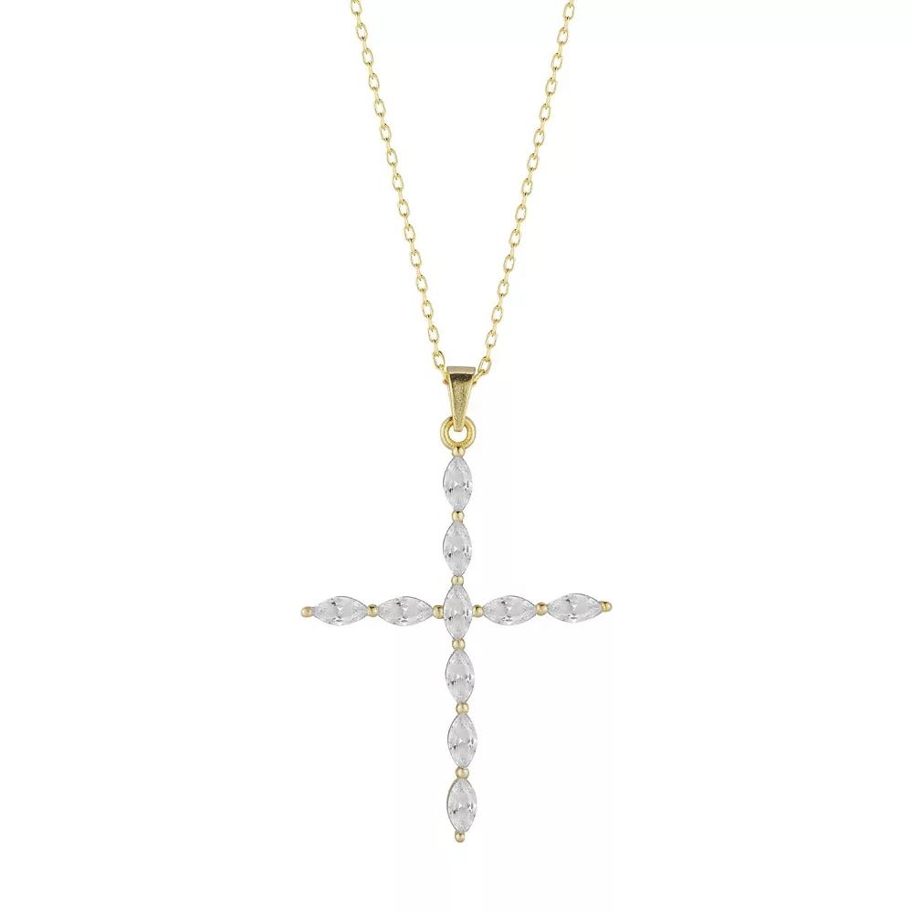 Sunkissed Sterling Marquise-Cut Cubic Zirconia Cross Pendant Necklace, Women's, Gold Tone Product Image
