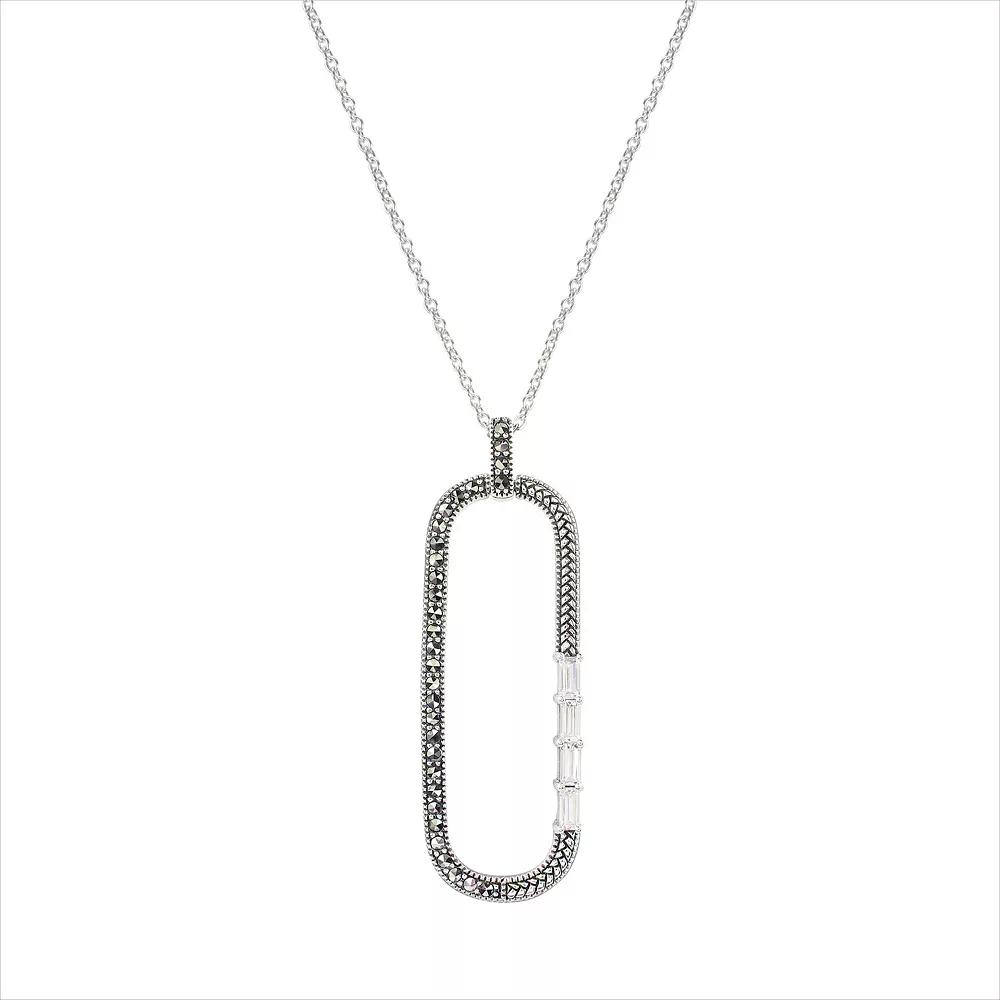Lavish by TJM Sterling Silver Marcasite & Cubic Zirconia Oval Baguette Pendant Necklace, Women's, Size: 18" Product Image