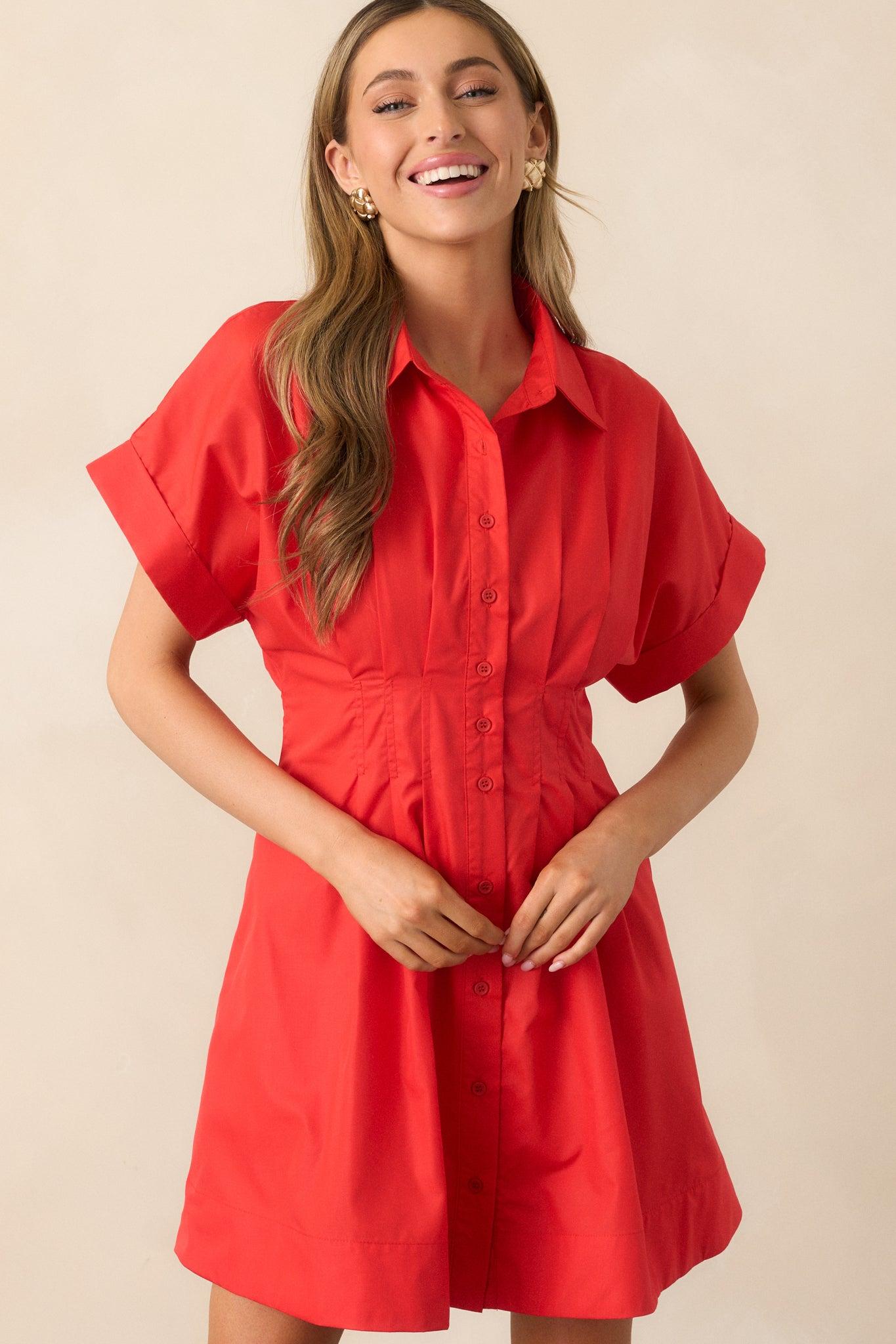 Drive-In Movie Red Mini Shirt Dress Product Image