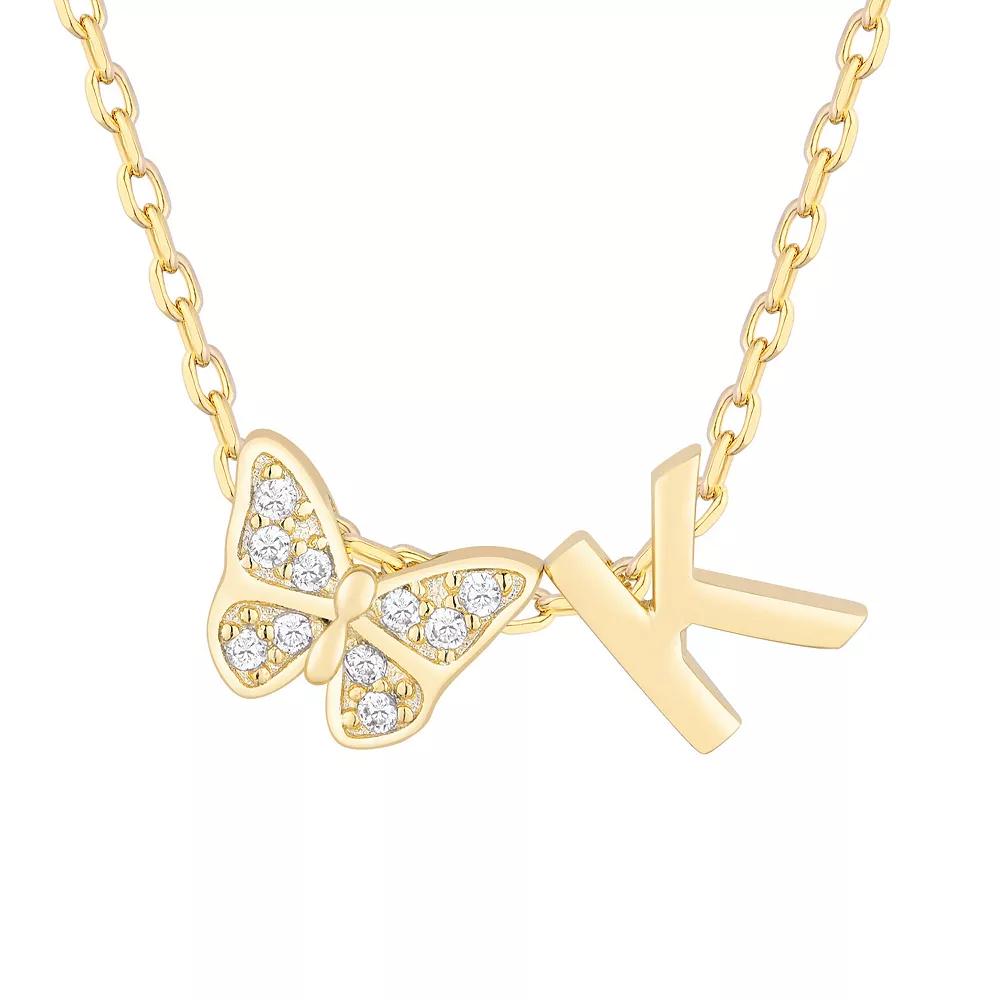Taylor Grace 14k Gold Plated Cubic Zirconia Butterfly Initial Necklace, Women's, Size: 18" Product Image