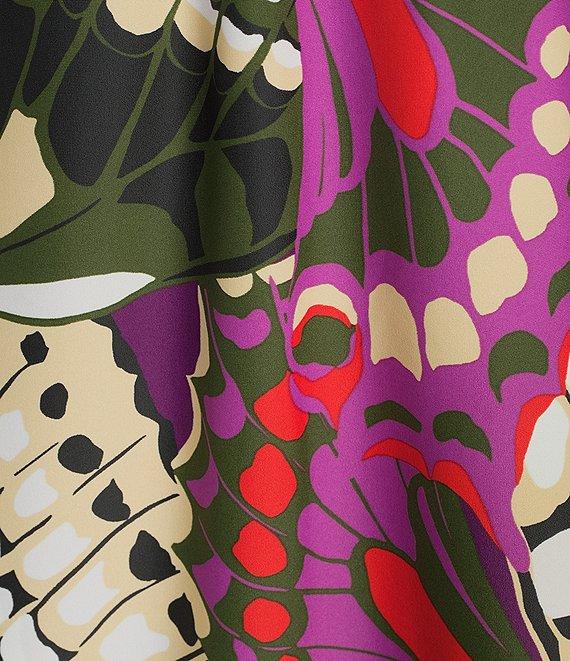 Jude Connally Kerry Butterfly Mosaic Print Split V-Neck 3/4 Bell Sleeve Knit Shift Dress Product Image