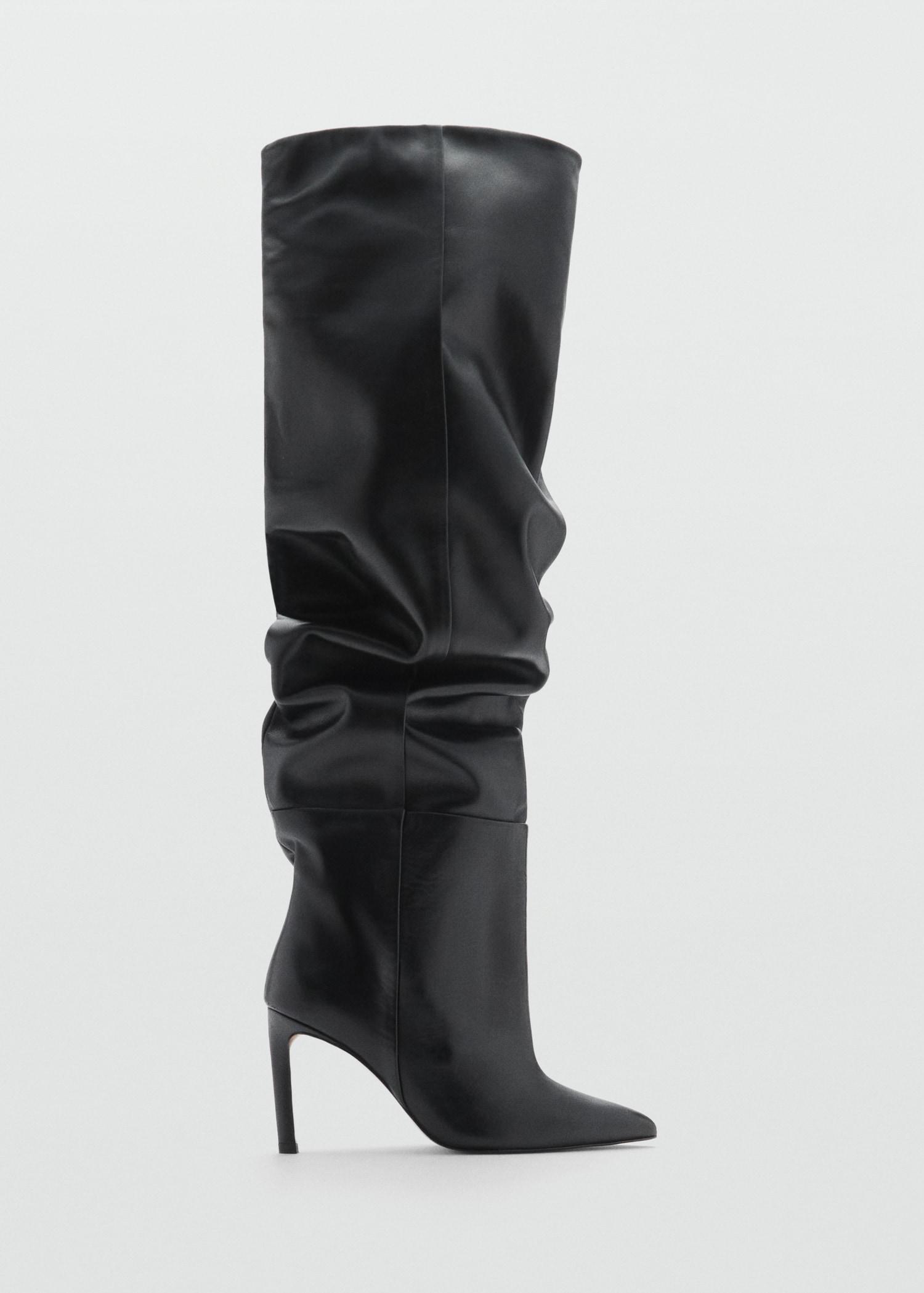 Knee-high leather boots with ruched detail - Women | MANGO USA Product Image
