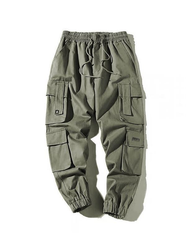 Men's Multi Pocket Elastic Waist Drawstring Cargo Pants Product Image