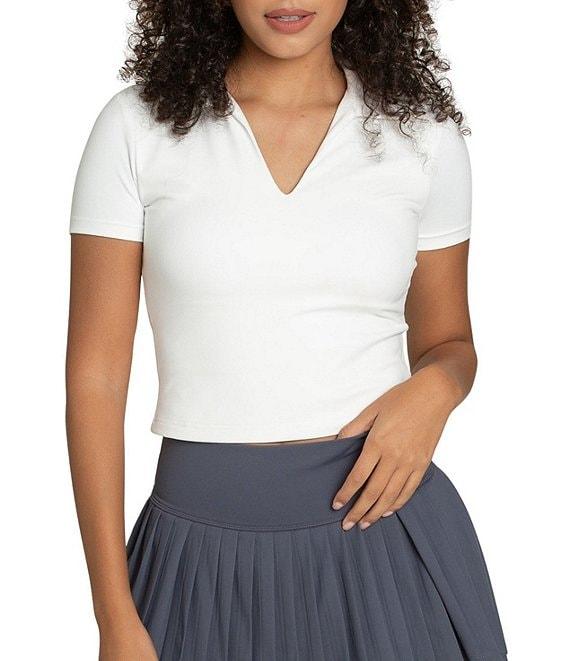 GOLD HINGE Preppy V-Neck Short Sleeve Polo Top Product Image