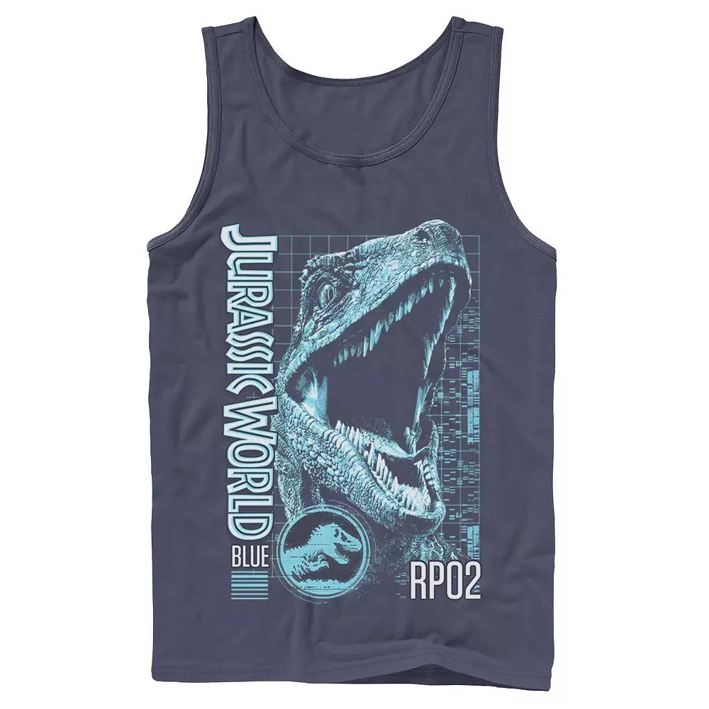Men's Jurassic World Two Blue Face Tech Schematic Tank Top,  Product Image