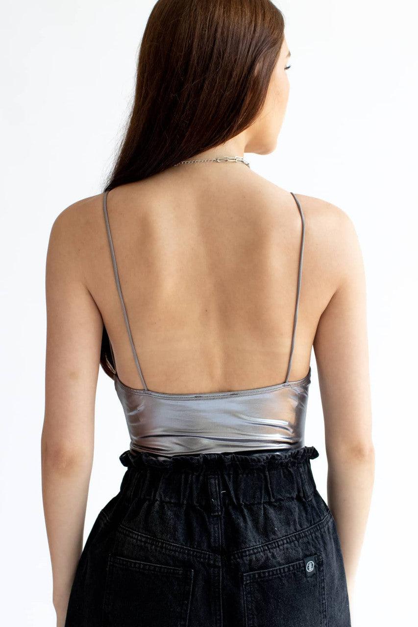 Metallic Gunmetal Cami Bodysuit Product Image