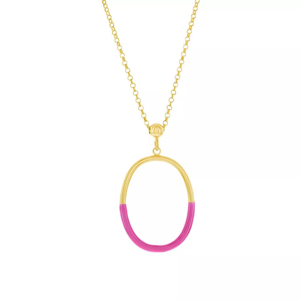 Argento Bella 2-Toned Oval Enamel Necklace, Women's, Size: 18", Green Enamel Product Image