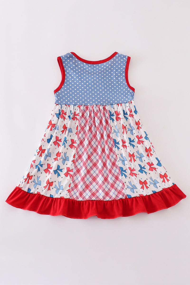 Blue bow print ruffle dress Product Image