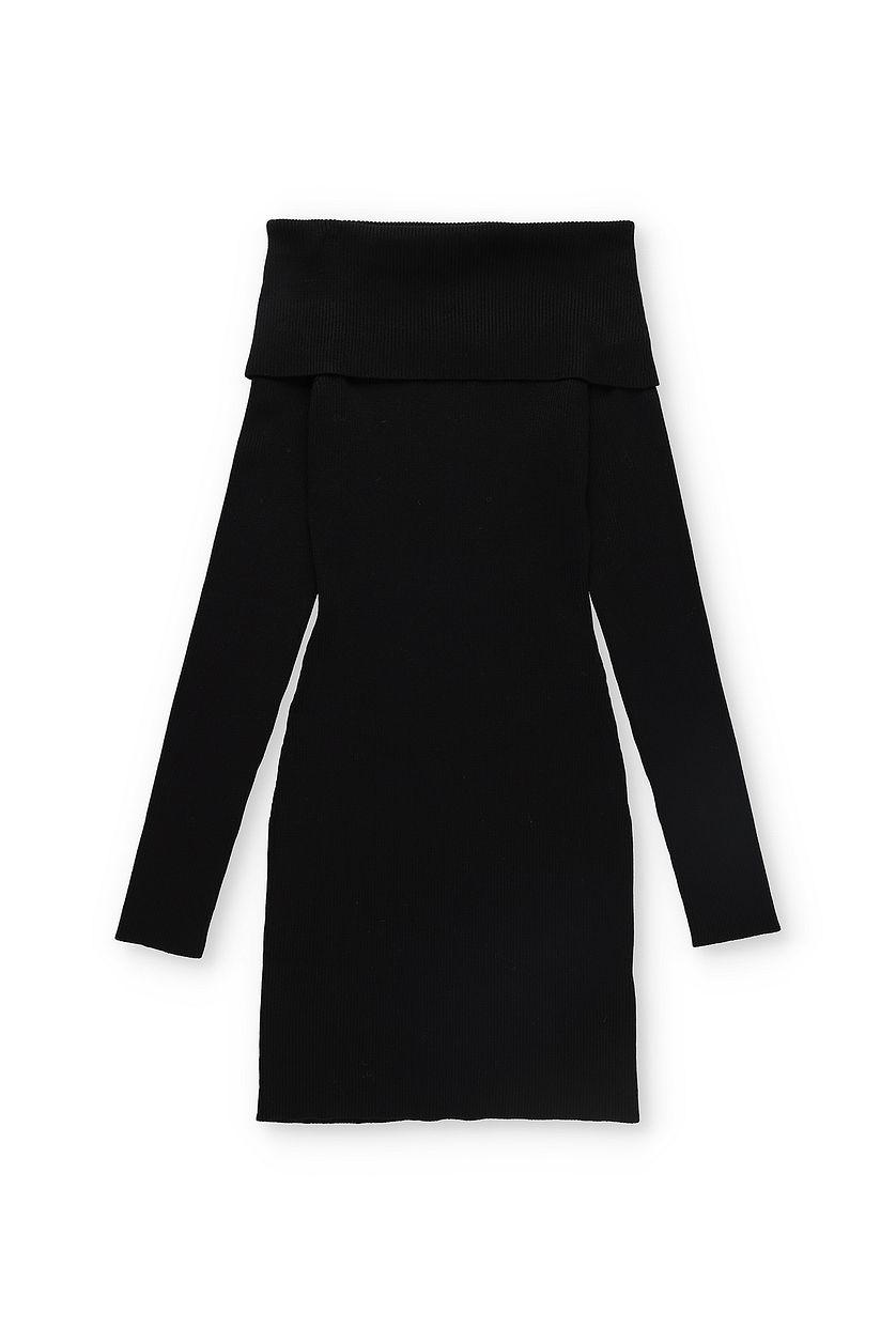 Folded Offshoulder Knitted Mini Dress Product Image