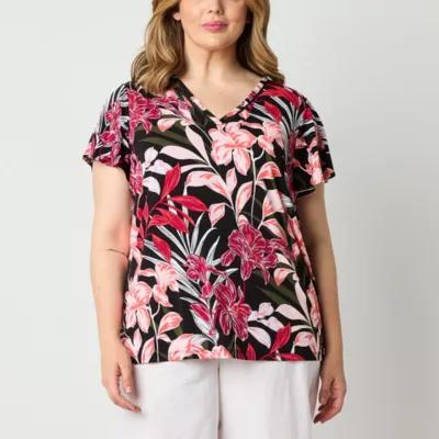 Liz Claiborne Plus Womens V Neck Short Sleeve Blouse Product Image