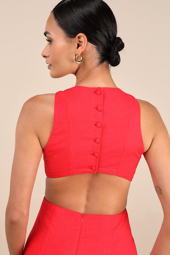 Alouette Red Linen Cutout Mini Dress Product Image