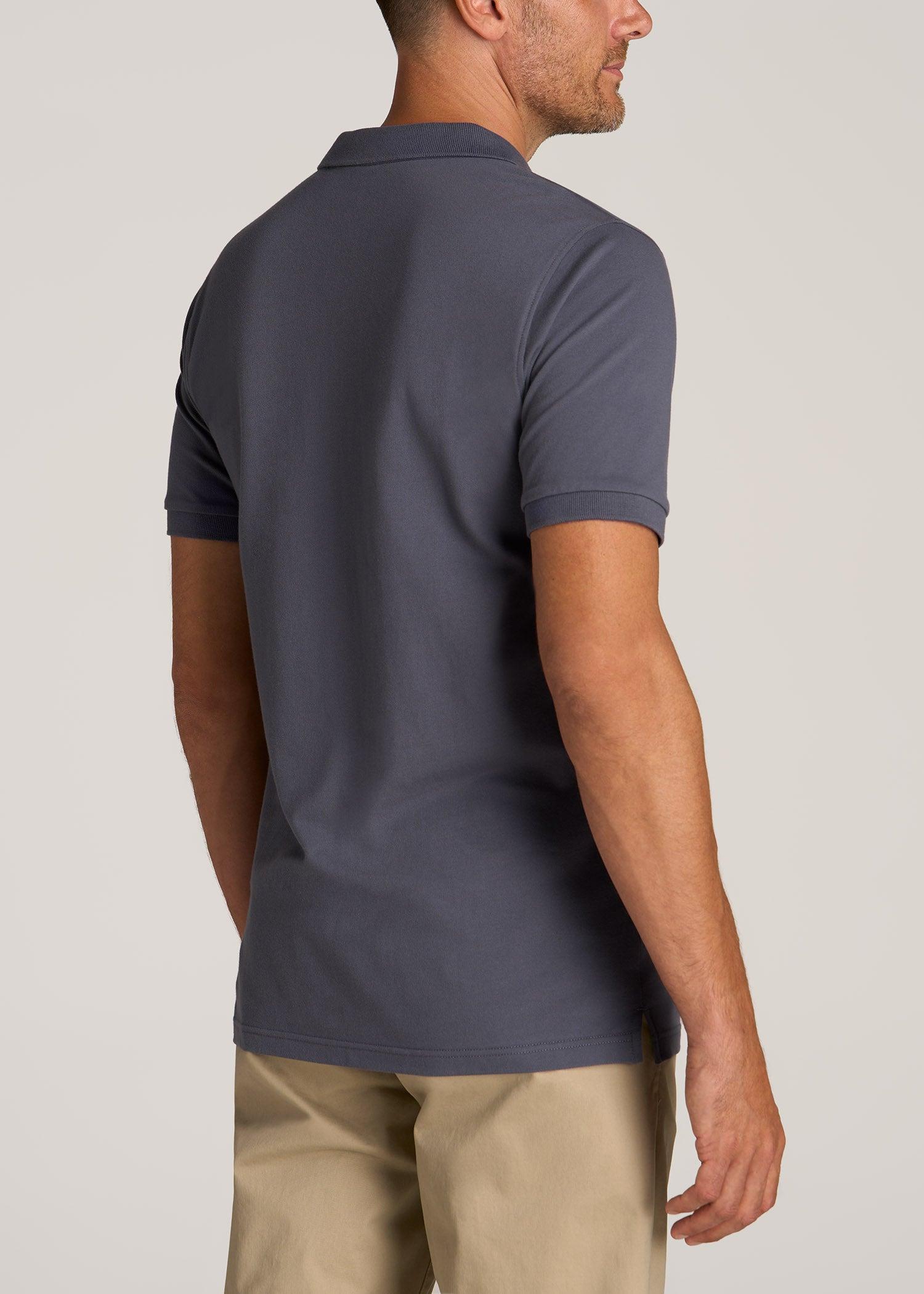 Classic Polo with Embroidered Logo for Tall Men in Grey Blue Male Product Image