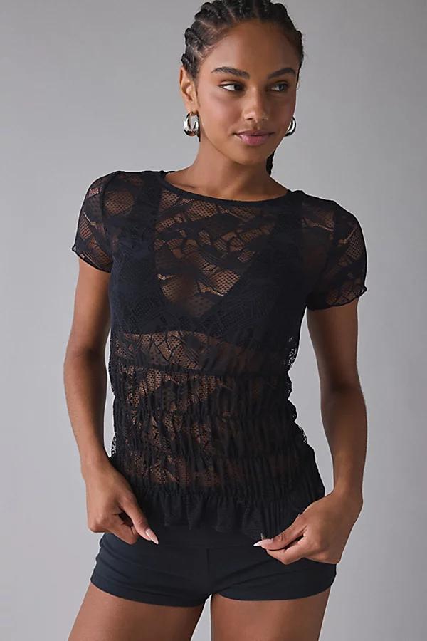 Kimchi Blue Miley Sheer Lace Smocked Crop Top Womens at Urban Outfitters Product Image