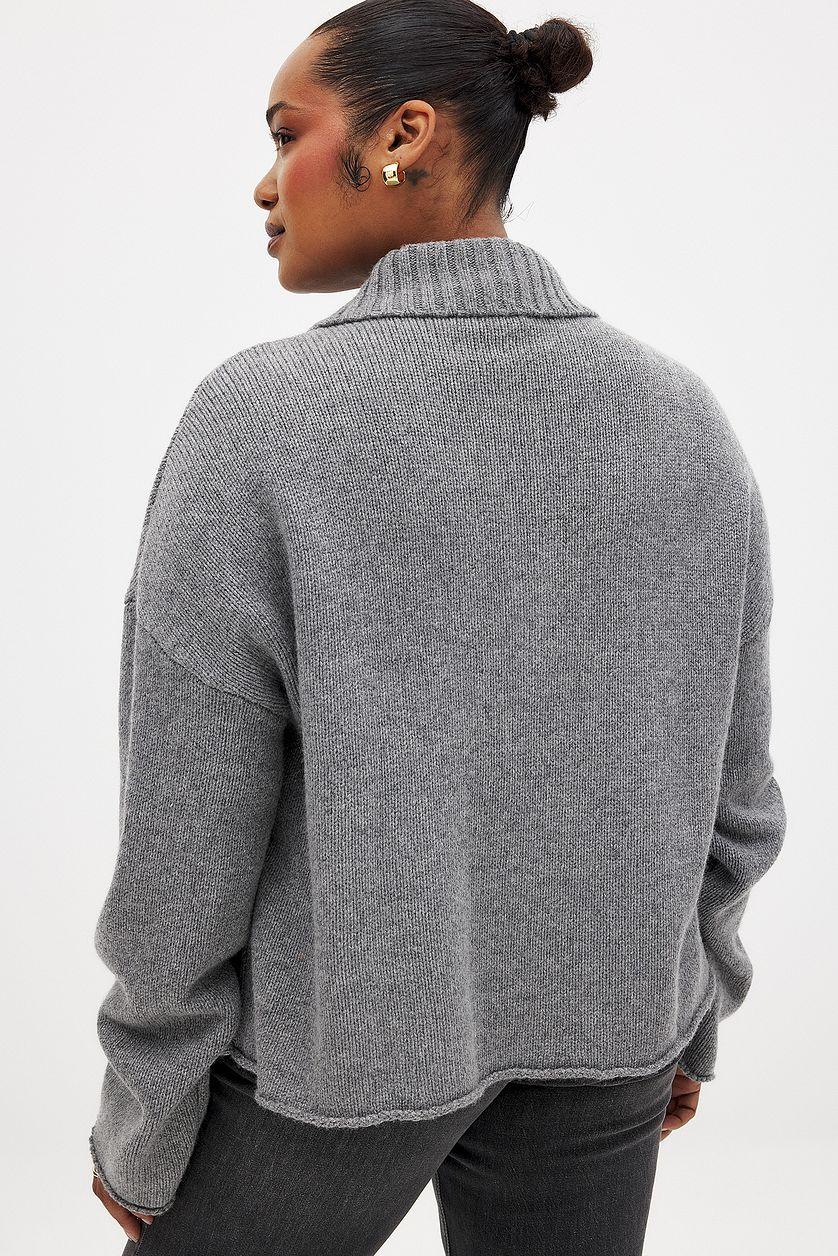 Wool Blend Zip Detail Knitted Sweater Product Image