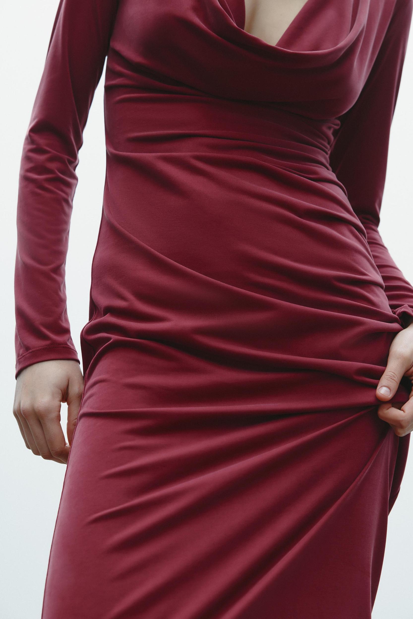 DRAPED NECKLINE MIDI DRESS Product Image