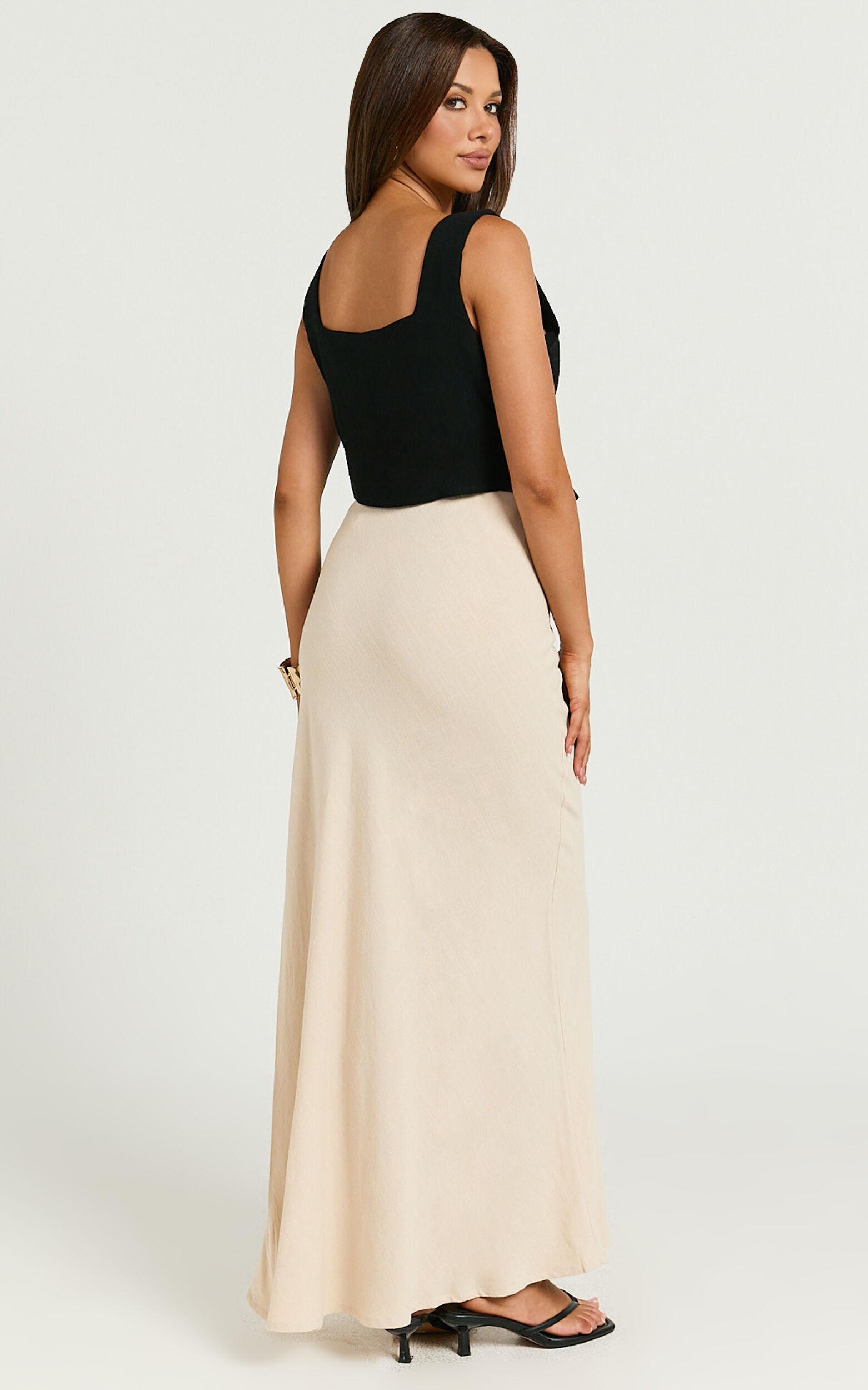 Olivia Maxi Skirt - Mid Waisted Linen Bias Cut Split Skirt in Natural Product Image