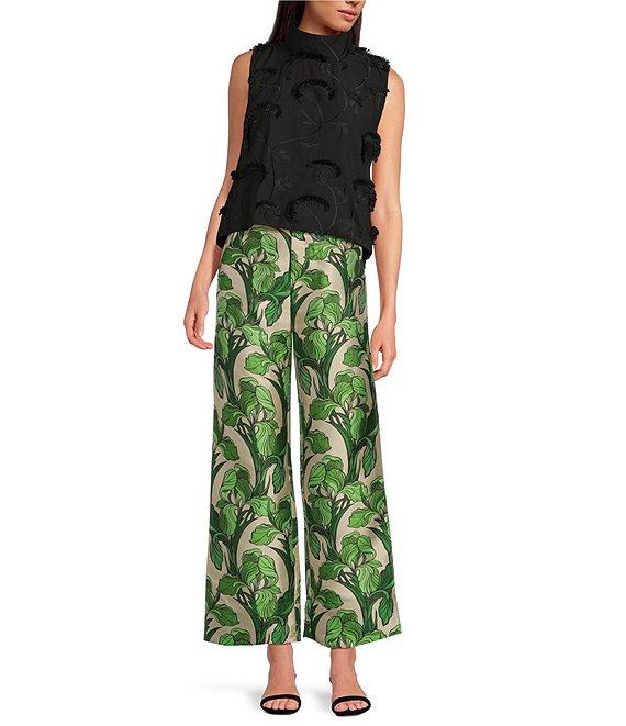 Buru Le Culotte Printed Brocade High Rise Cropped Wide Leg Pants Product Image