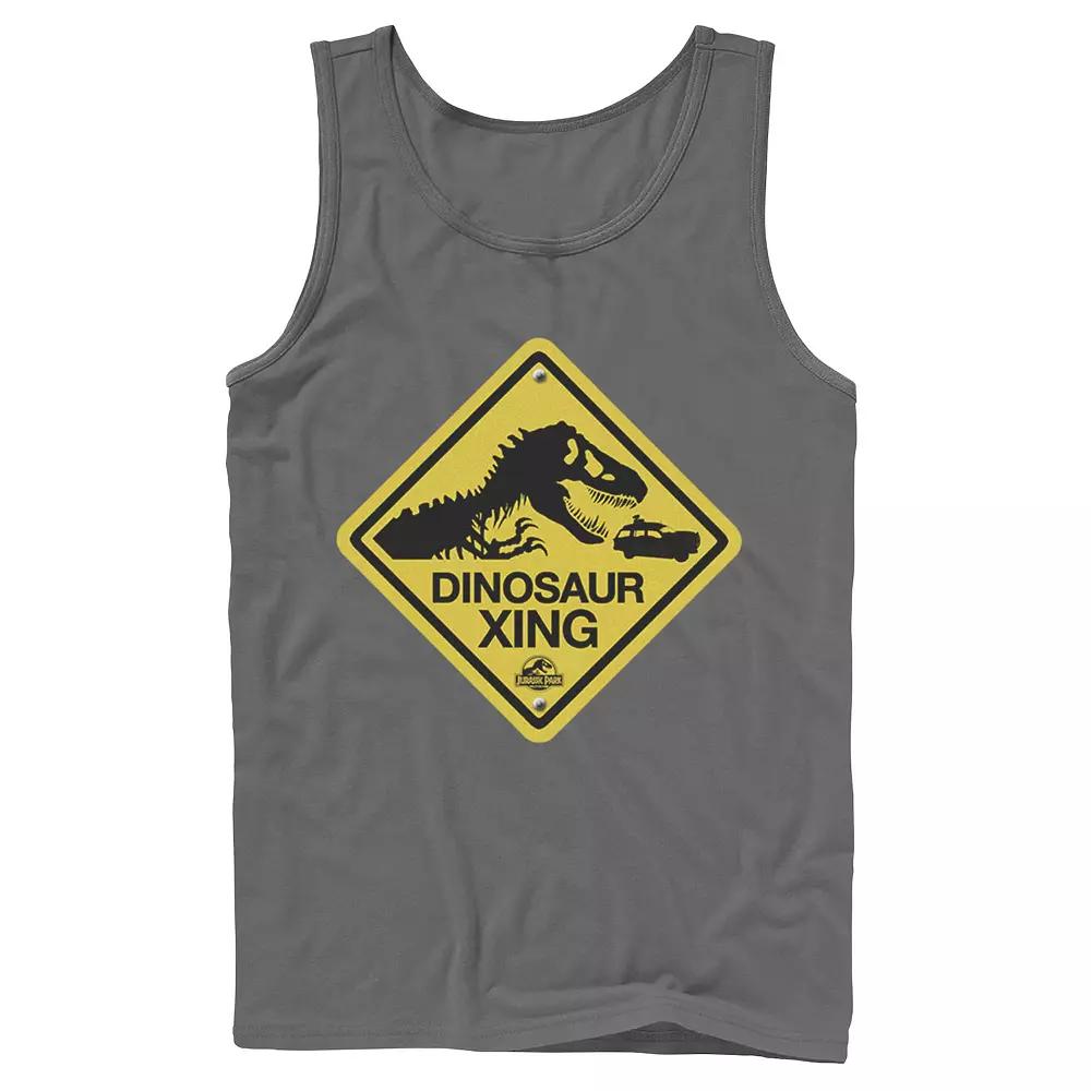 Men's Jurassic Park Dinosaur Crossing Yellow Sign Tank Top,  Product Image