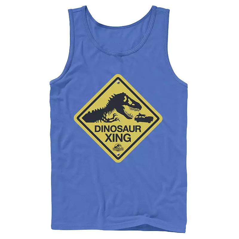 Men's Jurassic Park Dinosaur Crossing Yellow Sign Tank Top,  Product Image