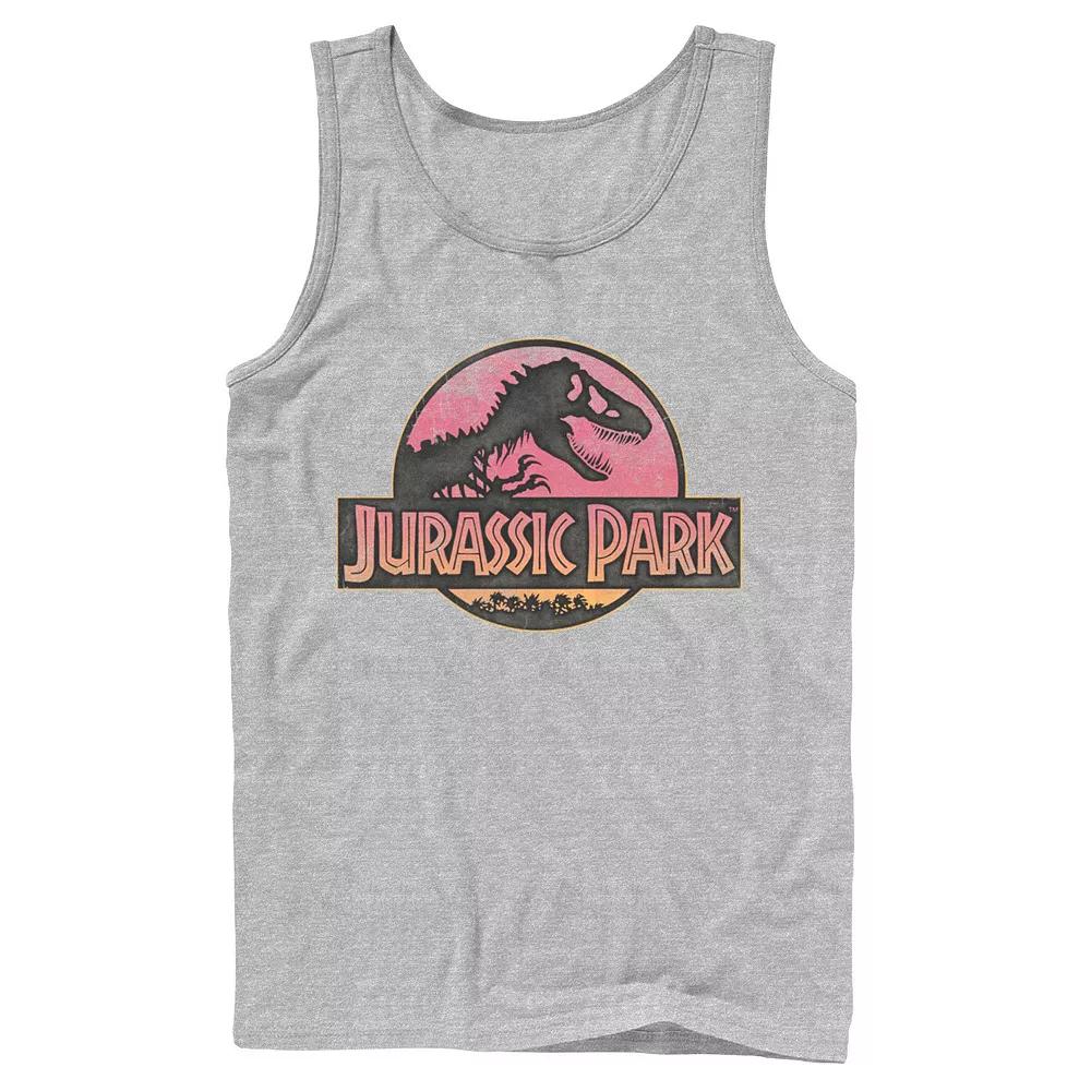 Men's Jurassic Park Logo Gradient Sunset Graphic Tank Top,  Product Image