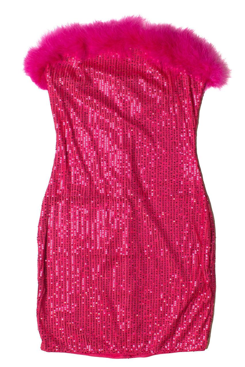 Sequin Fur Trim Strapless Mini Dress Product Image