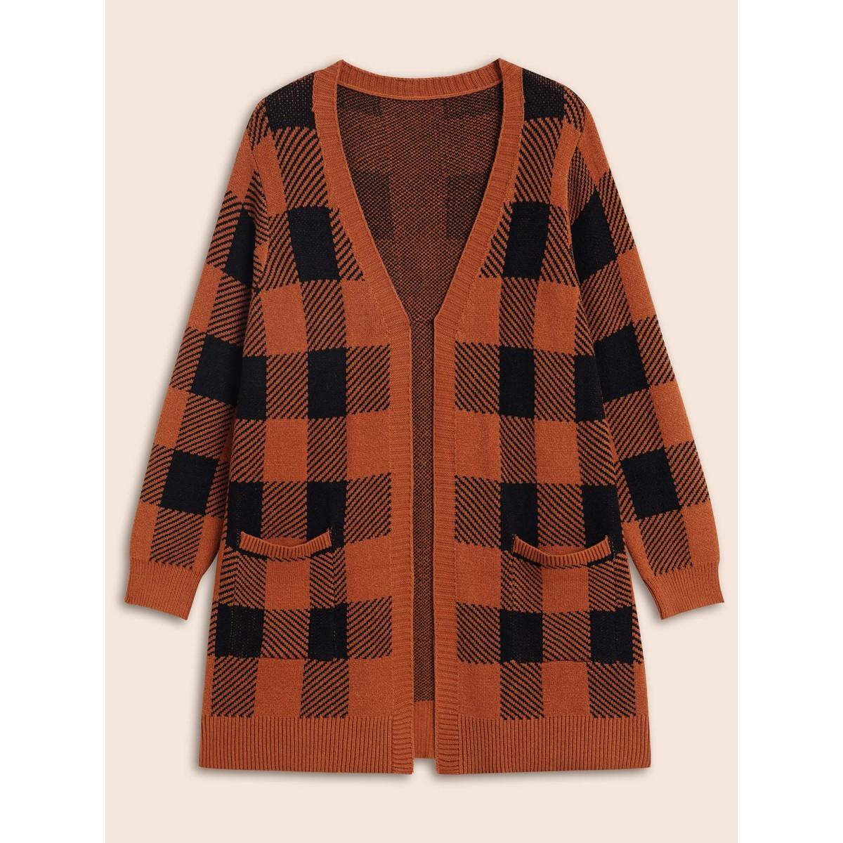 Plus Size Supersoft Essentials Plaid Open Cardigan Rust Women Leisure Loose Long Sleeve Casual Cardigans BloomChic 18-20/2X Product Image