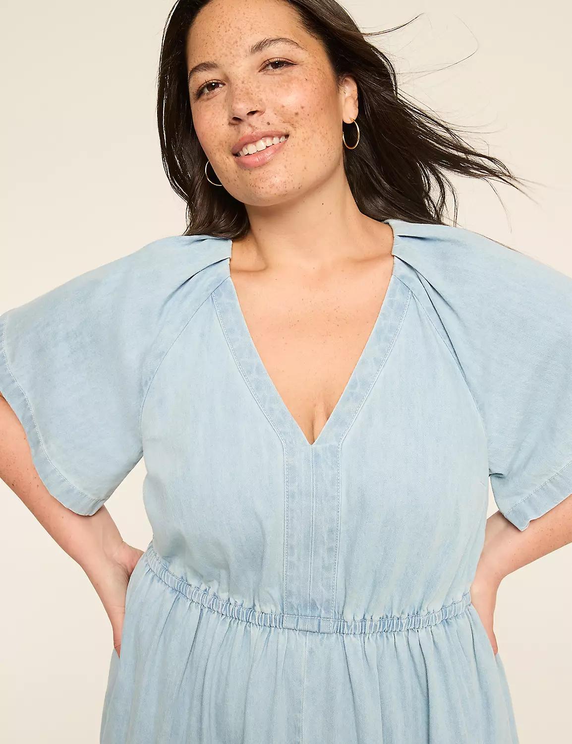 Flutter-Sleeve V-Neck Midi Dress Product Image