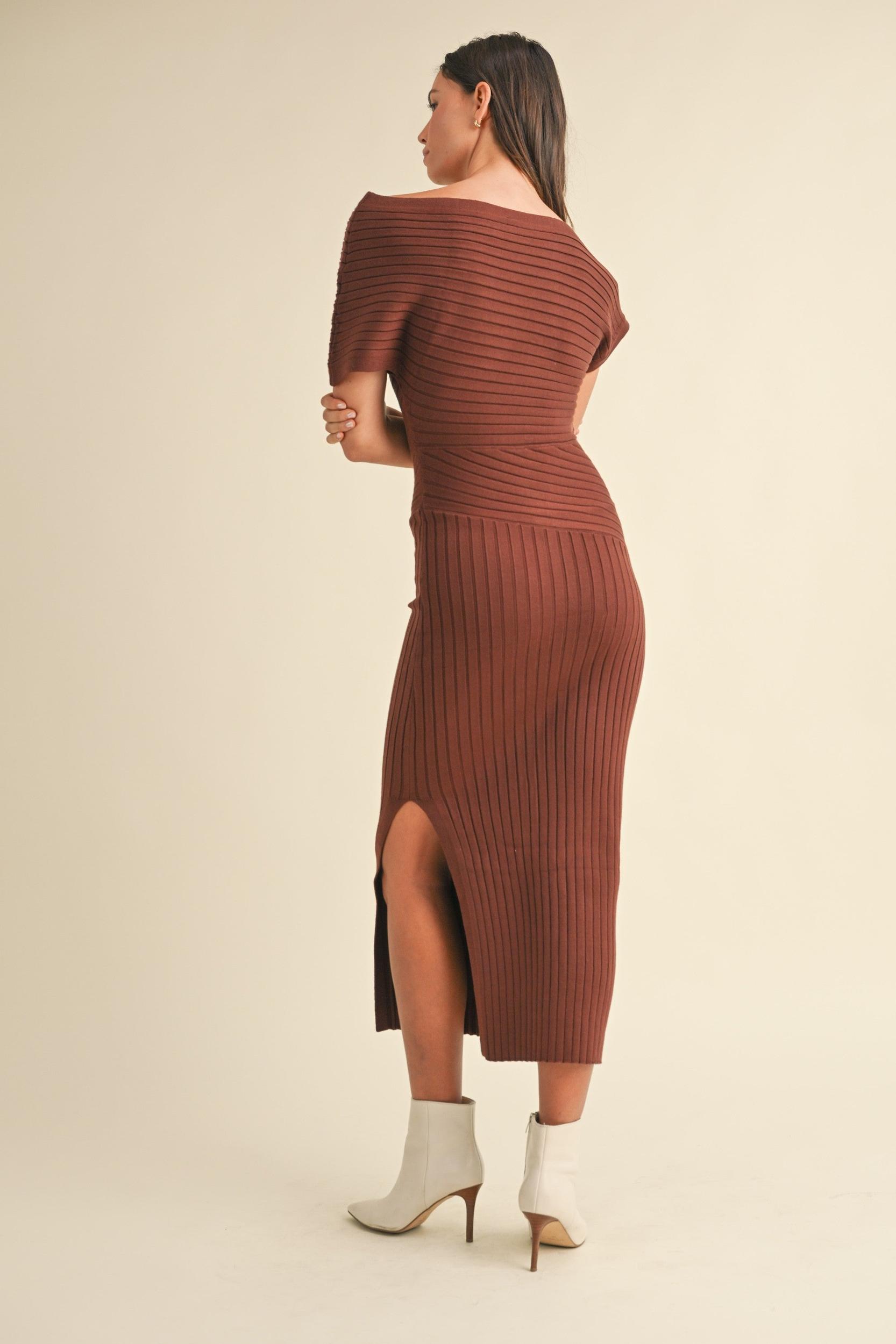 One Shoulder Ribbed Knit Midi Dress Product Image