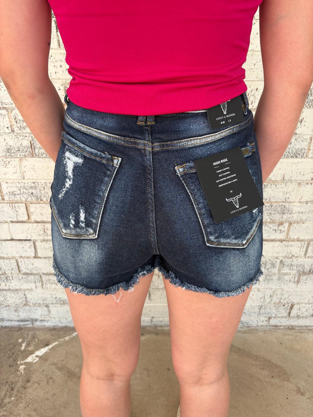 Distressed Tummy Control Denim Shorts - 2 Colors Product Image