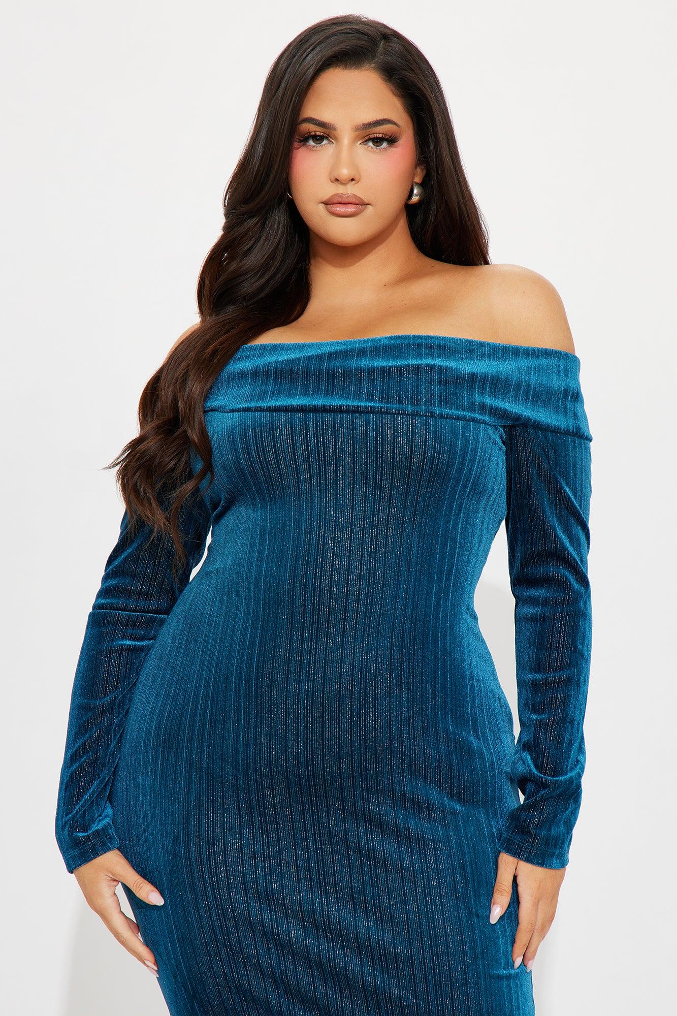 All That Shimmer Velvet Maxi Dress - Teal Product Image