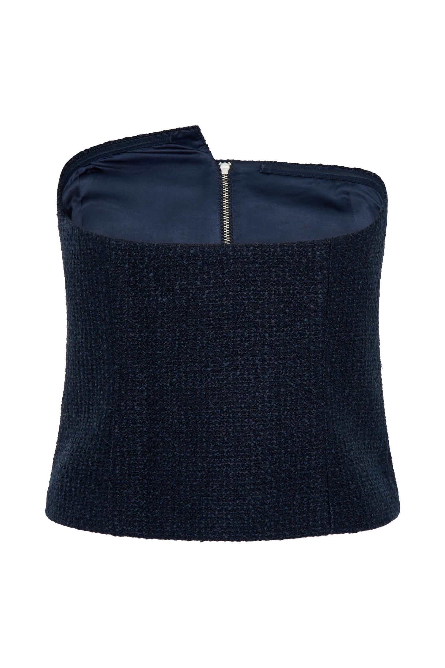 Parker Boucle Strapless Asymmetric Top - Midnight Blue Product Image