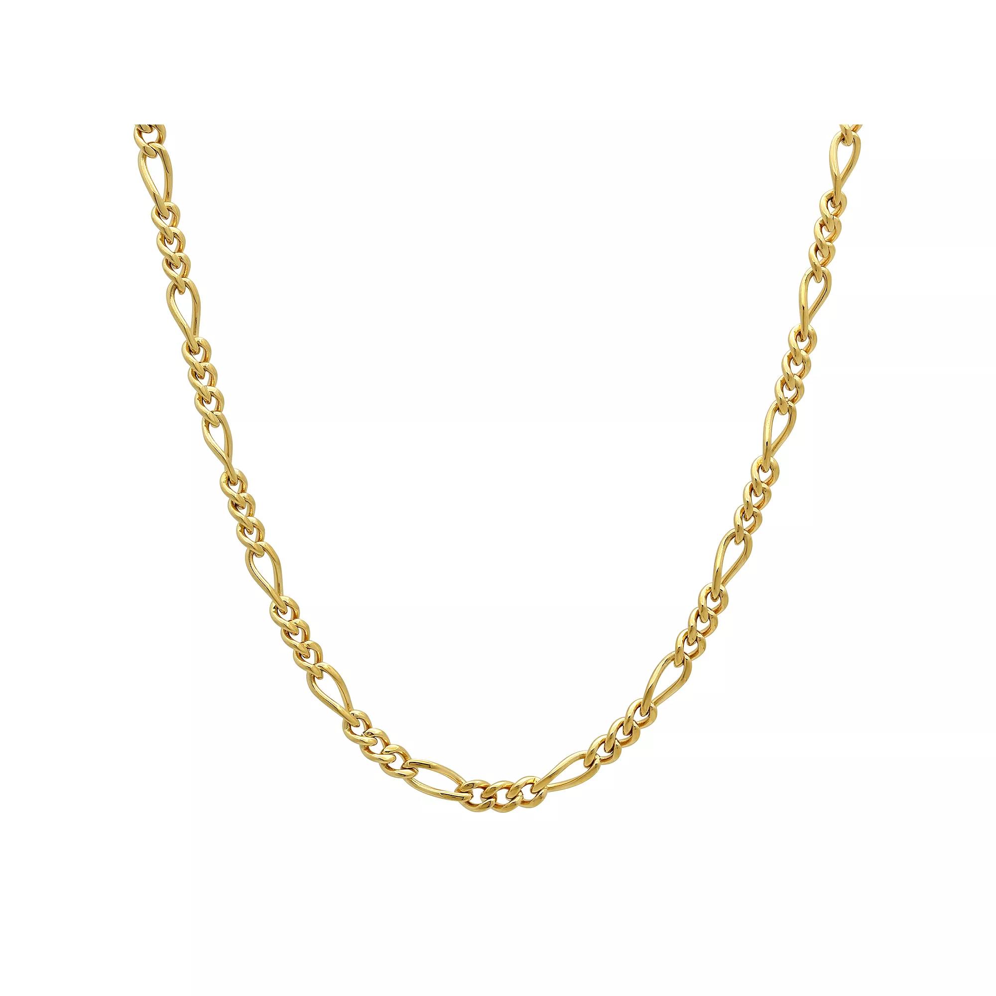 Steel Nation Men's Gold Tone Ion-Plated Figaro Link Chain Necklace, Size: 24", Silver Product Image