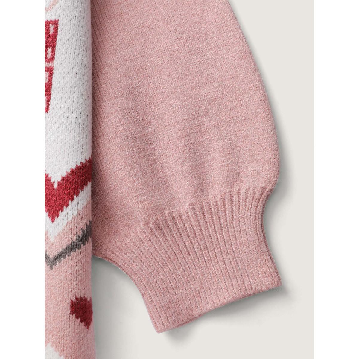 Plus Size Supersoft Holiday Pattern Drop Shoulder Pullover Lightpink Women Playful Loose Long Sleeve Round Neck Casual Pullovers BloomChic 18-20/2X Product Image