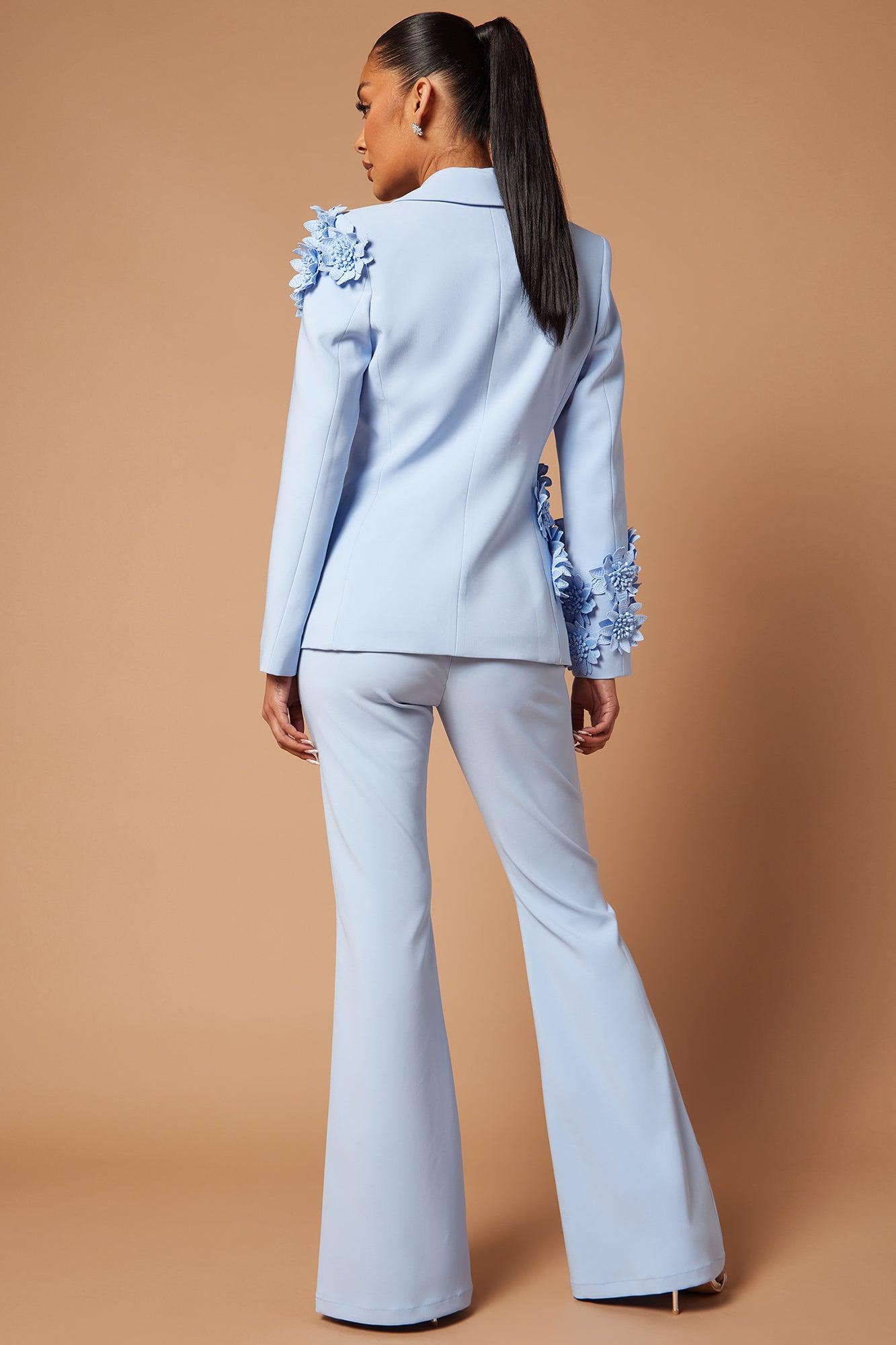 Claudette Floral Embroidered Suit Set - Light Blue Product Image