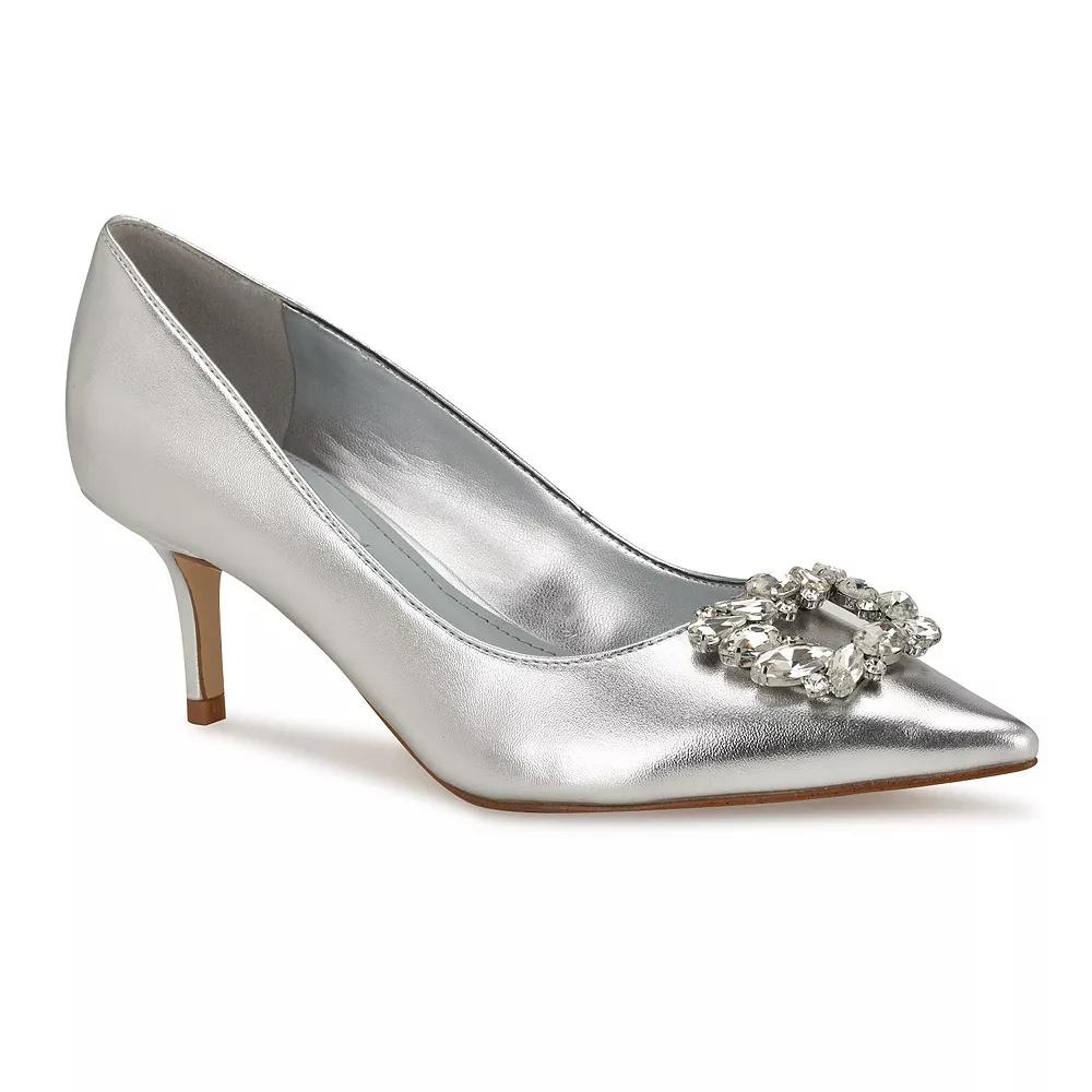 Nine West Avolon Women's Bridal Pointy Toe Embellished Dress Pumps, Size: 6, Silver Product Image