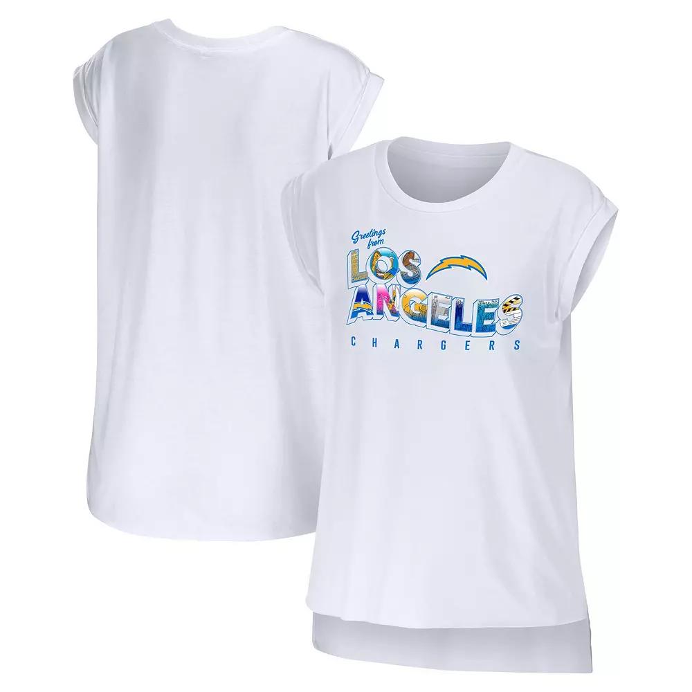 Women's WEAR by Erin Andrews White Los Angeles Dodgers Greetings From T-Shirt, Size: Small Product Image