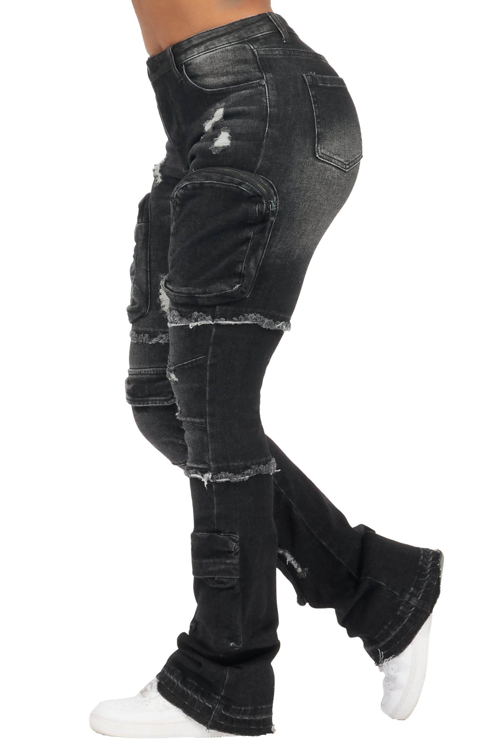 Toniesha Dark Grey Wash Stacked Flare Jean Female Product Image