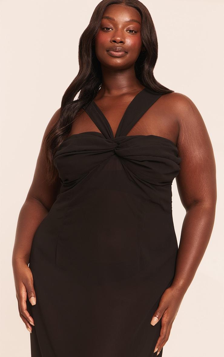 Plus Black Ruched Chiffon Maxi Beach Dress Product Image
