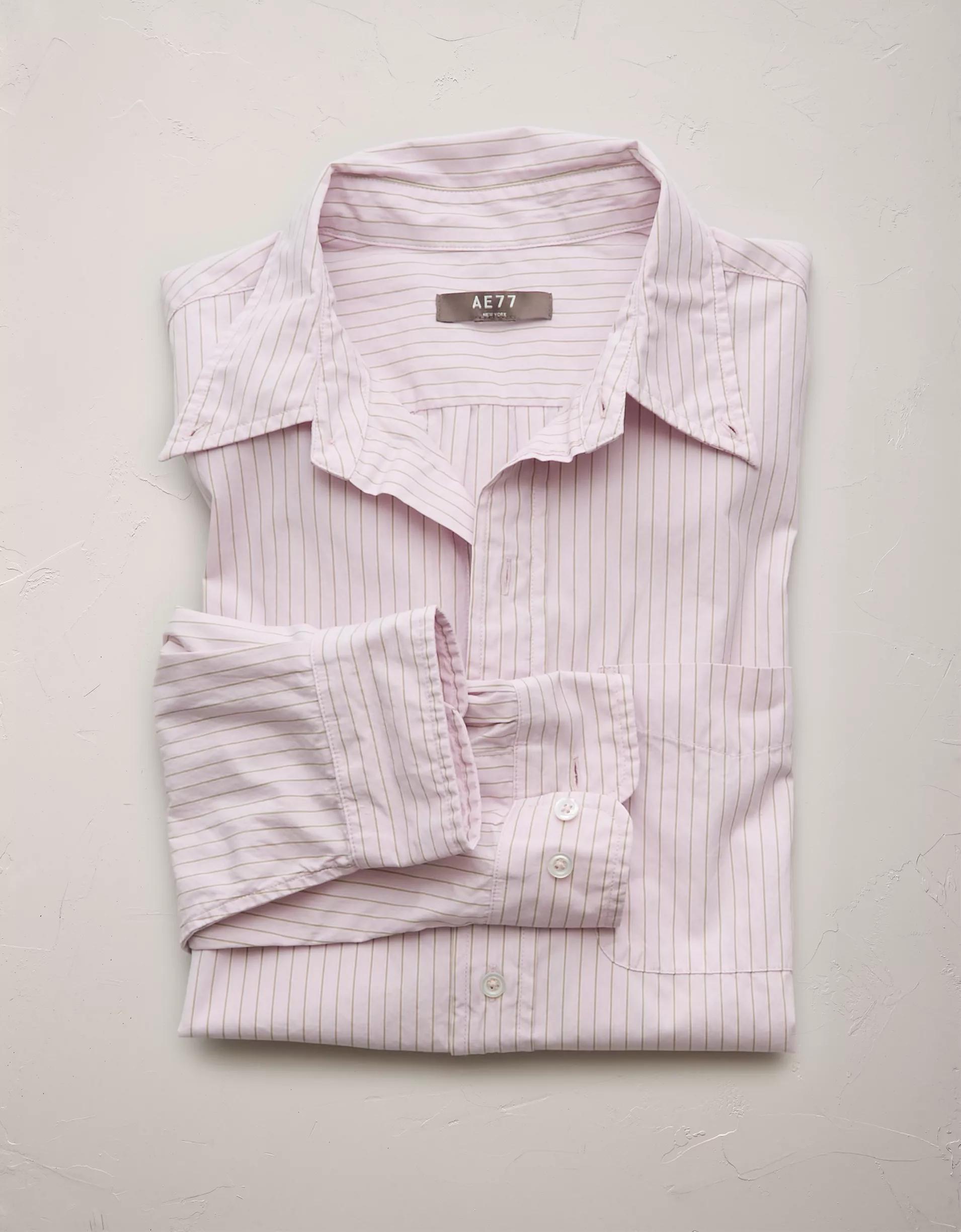 AE77 Premium Relaxed Striped Poplin Button-Up Shirt Product Image