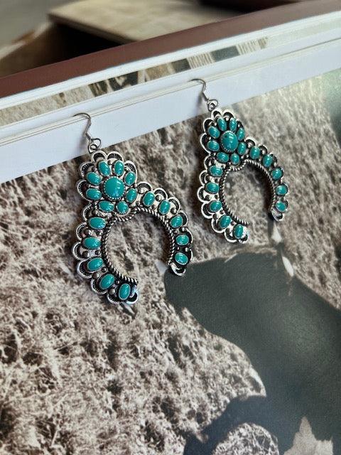 Western Concho Squash Blossom Dangle Earrings Product Image