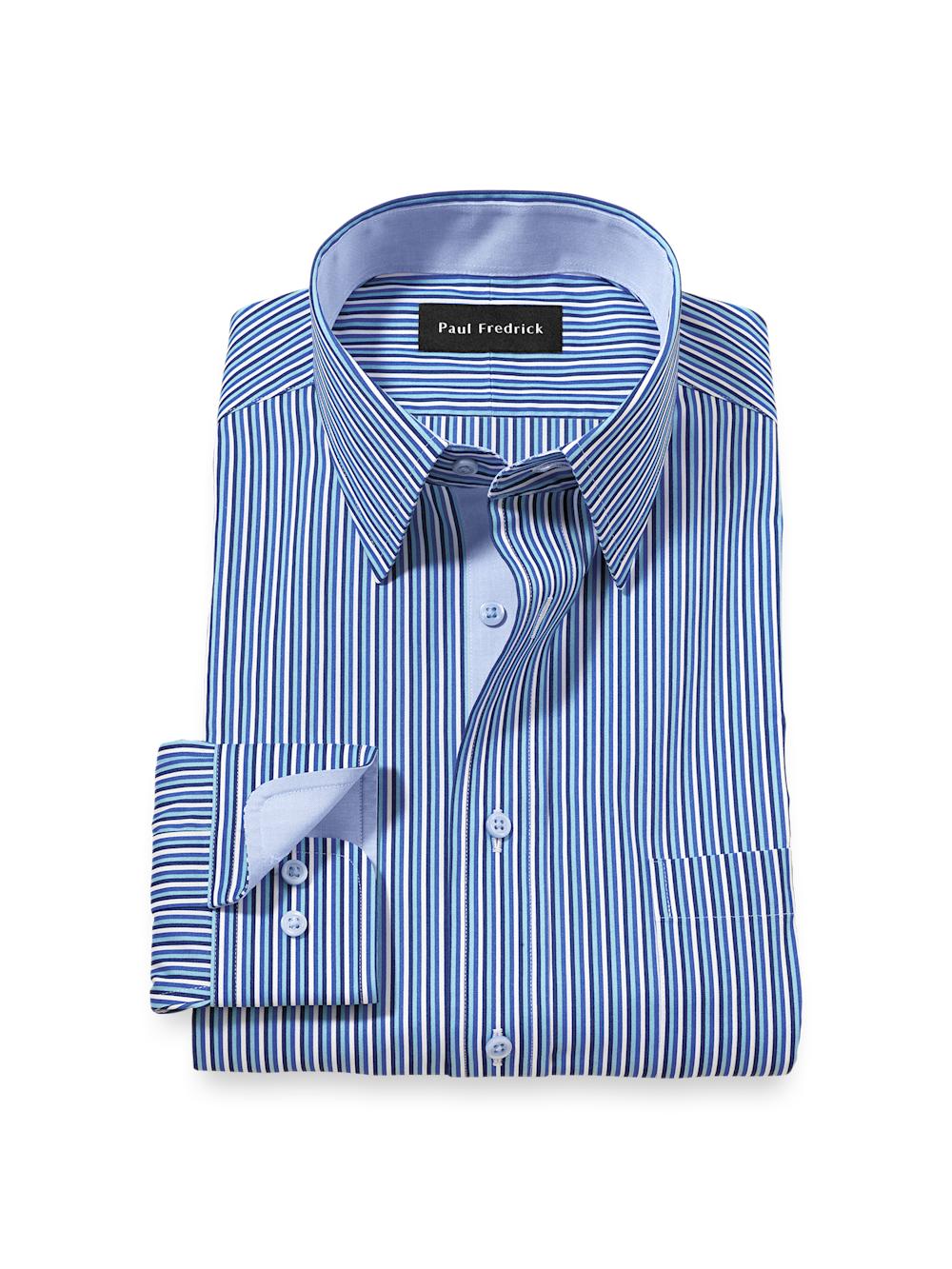 Comfort Stretch Non-Iron Stripe Dress Shirt With Contrast Trim - Blue Product Image